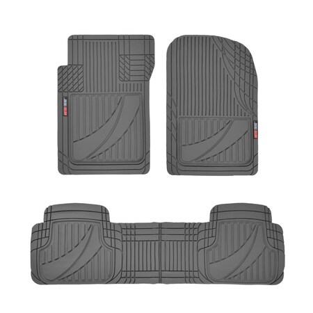 Motor Trend Heavy Duty Rubber Floor Mats, Deep Groove, 3 pc Set, Grey OF-793-GR